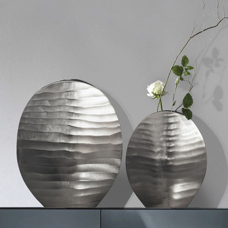 Vase 2er Set Aluminium Silber Wellenmuster Modern Tischdeko