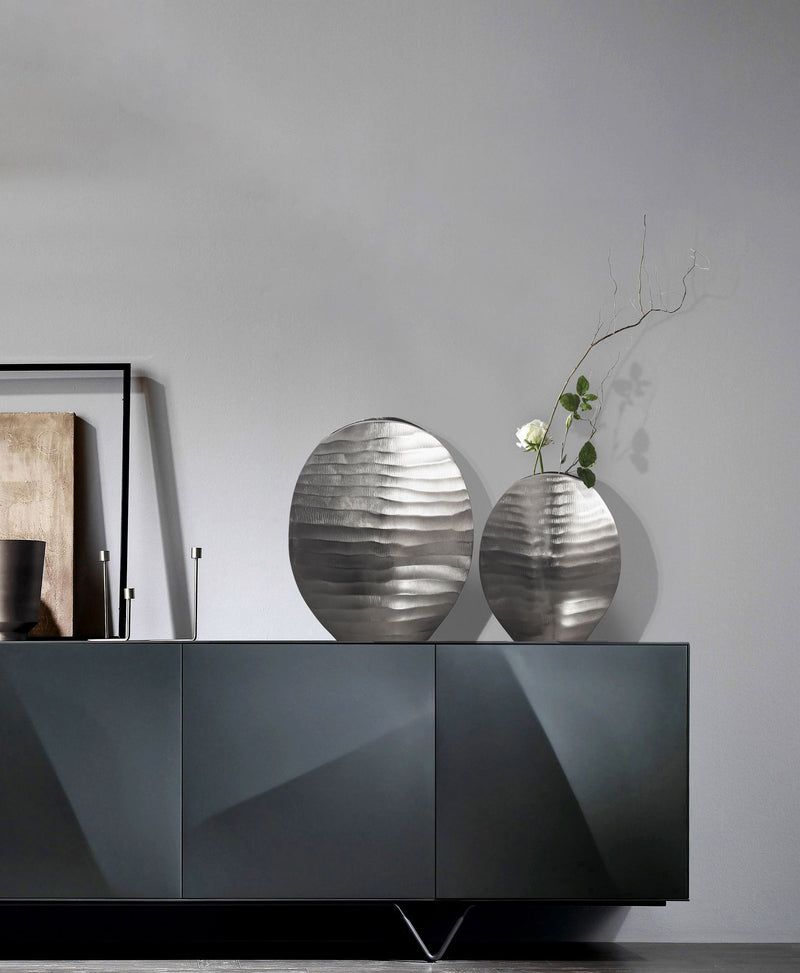 Vase 2er Set Aluminium Silber Wellenmuster Modern Tischdeko