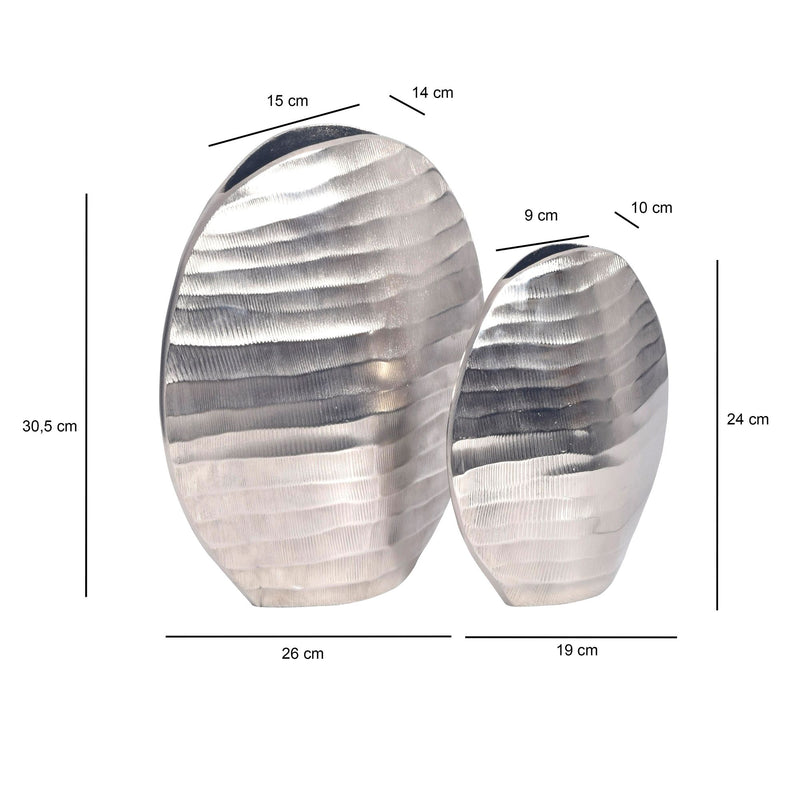 Vase 2er Set Aluminium Silber Wellenmuster Modern Tischdeko