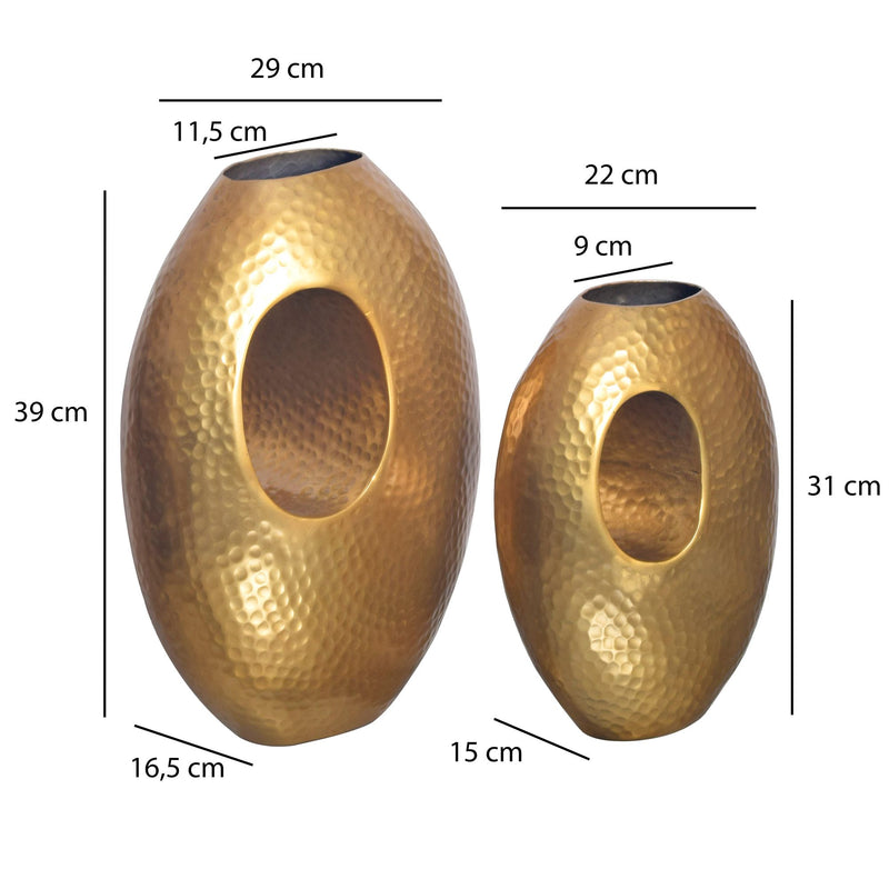 Vase 2er Set Aluminium Gold Hammerschlag Modern Handgefertigt