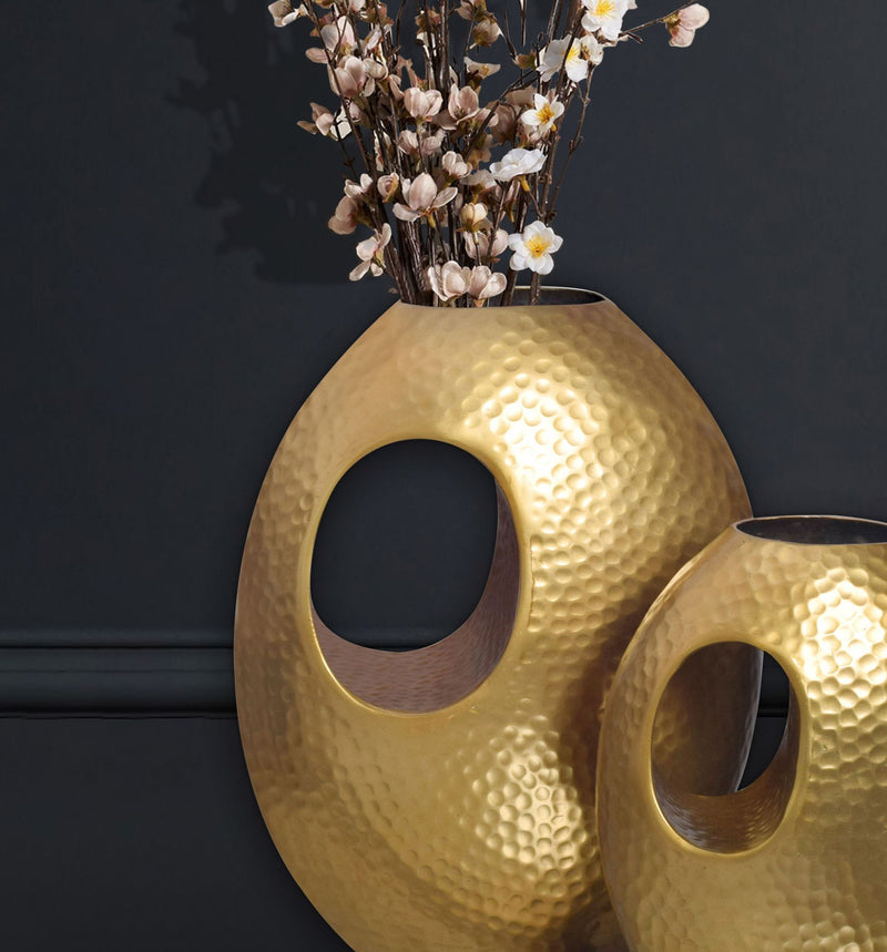 Vase 2er Set Aluminium Gold Hammerschlag Modern Handgefertigt