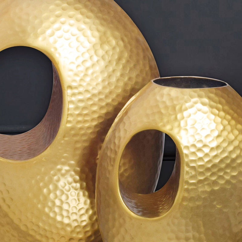Vase 2er Set Aluminium Gold Hammerschlag Modern Handgefertigt