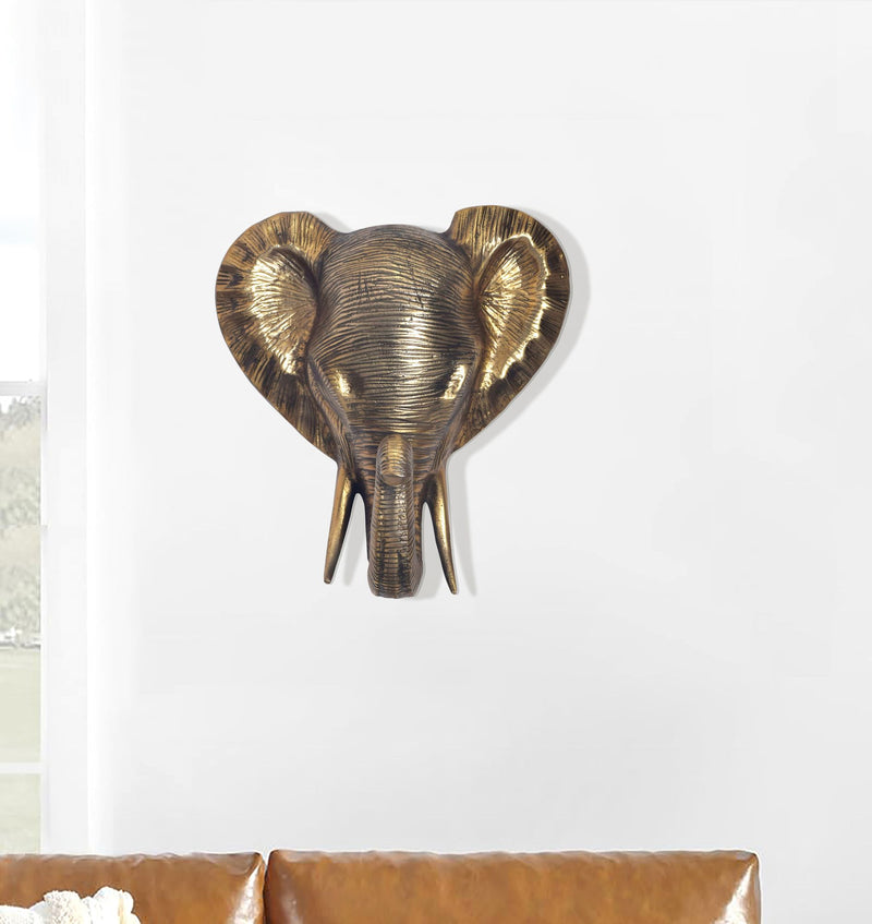 Wanddeko Elefant Tierkopf 41cm Aluminium Gold Exotisch Modern