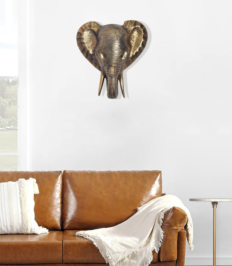 Wanddeko Elefant Tierkopf 41cm Aluminium Gold Exotisch Modern