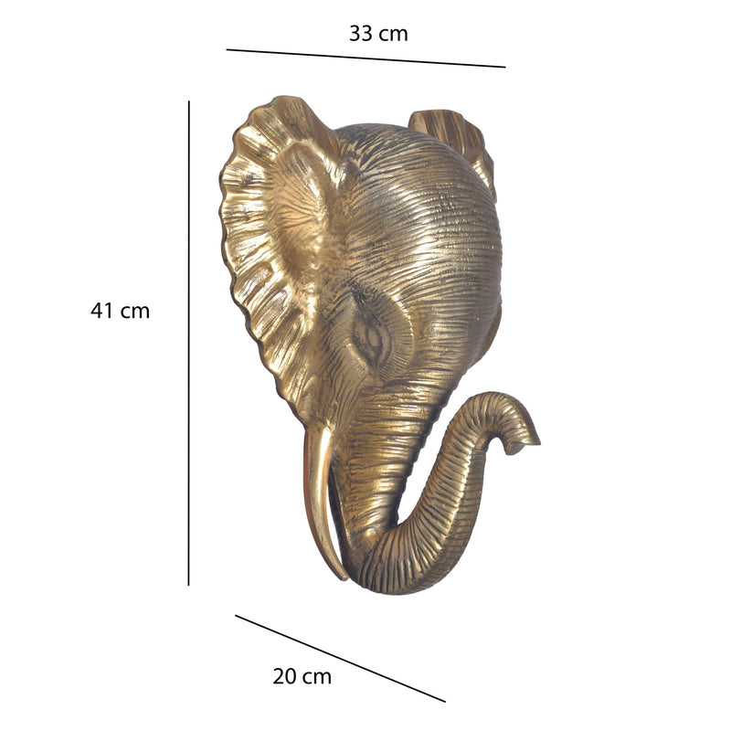 Wanddeko Elefant Tierkopf 41cm Aluminium Gold Exotisch Modern