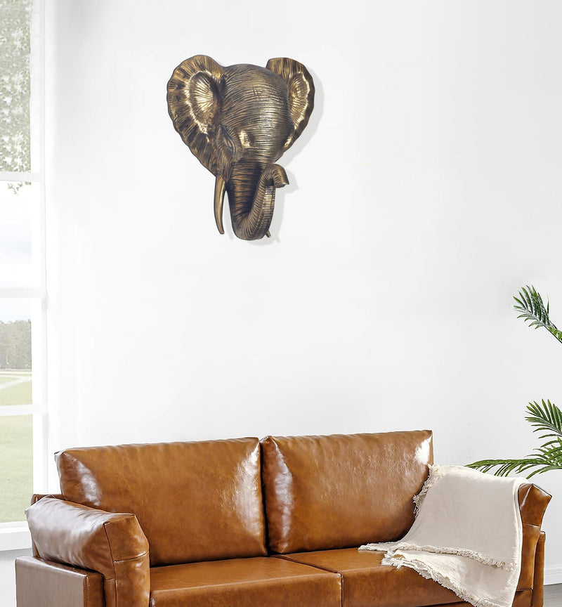 Wanddeko Elefant Tierkopf 41cm Aluminium Gold Exotisch Modern