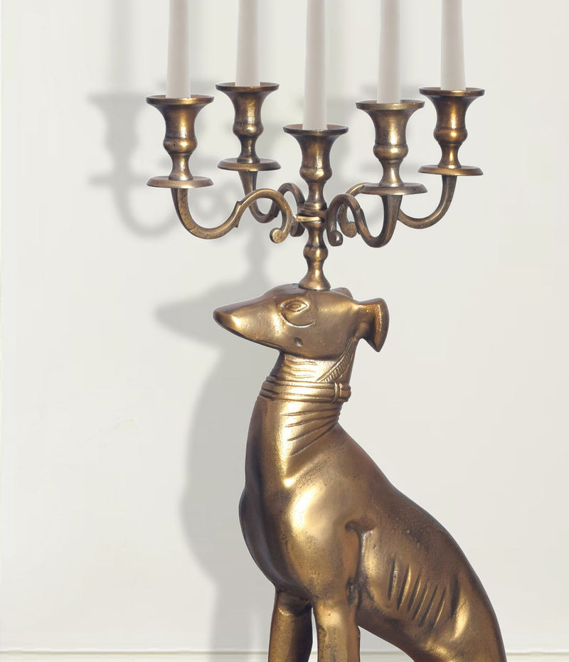 Kerzenhalter Windhund 5-armig Aluminium Gold 69cm Modern Bodenständer