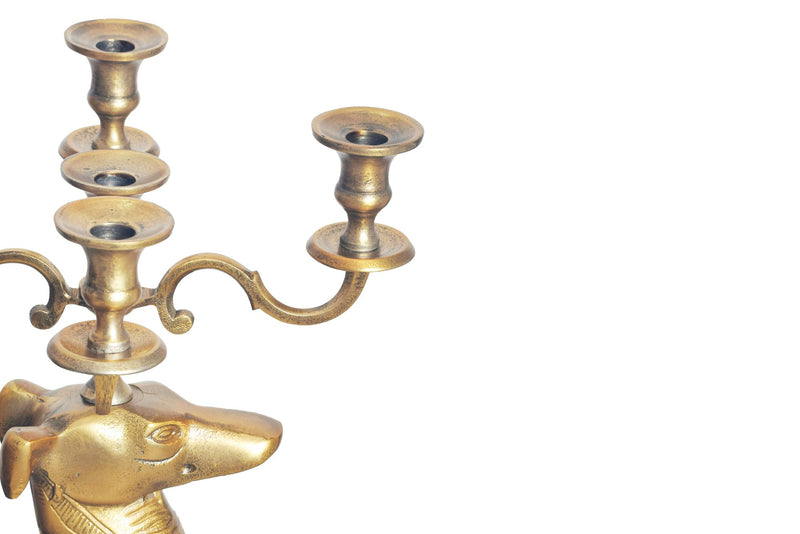 Kerzenhalter Windhund 5-armig Aluminium Gold 69cm Modern Bodenständer