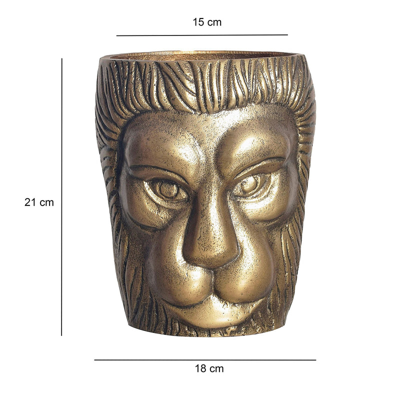 Vase Löwenkopf 21cm Aluminium Gold Modern Tischdeko Handgefertigt