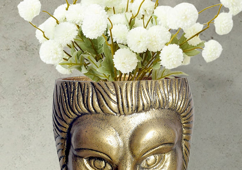 Vase Löwenkopf 21cm Aluminium Gold Modern Tischdeko Handgefertigt