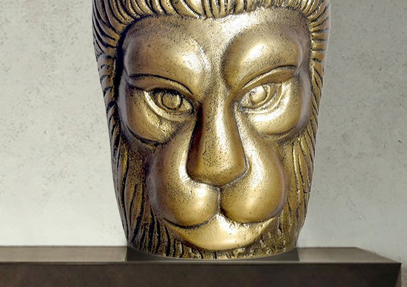 Vase Löwenkopf 21cm Aluminium Gold Modern Tischdeko Handgefertigt