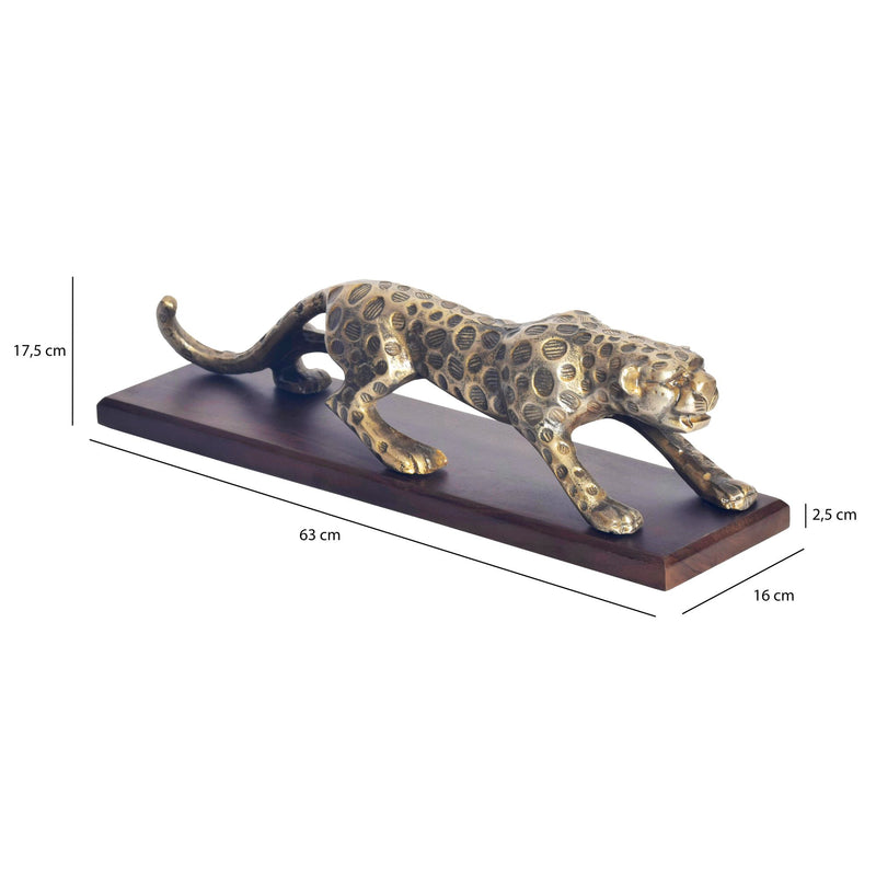 Dekofigur Panther Aluminium Gold 63cm Massivholz-Sockel Modern
