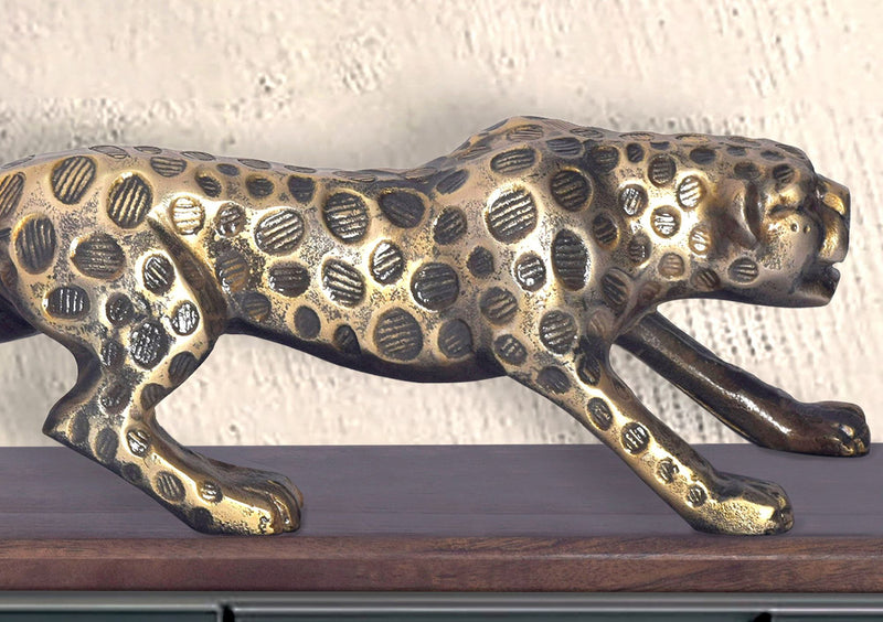 Dekofigur Panther Aluminium Gold 63cm Massivholz-Sockel Modern