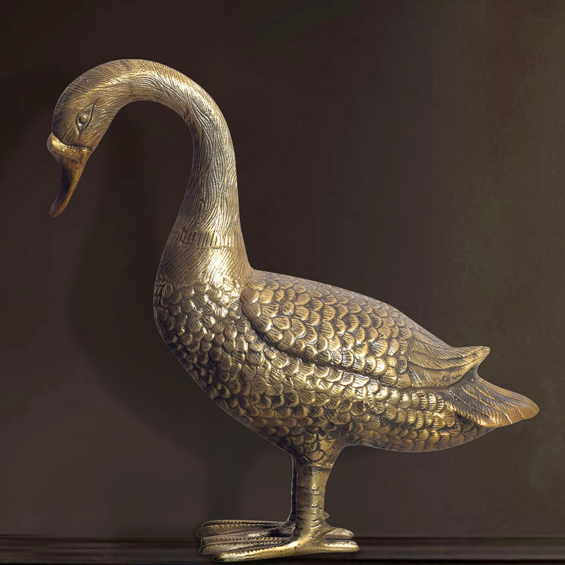 Dekofigur Gans Aluminium Gold 46cm Modern Tischdekoration