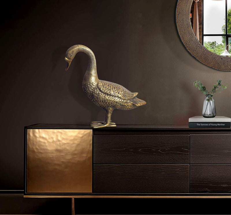Dekofigur Gans Aluminium Gold 46cm Modern Tischdekoration