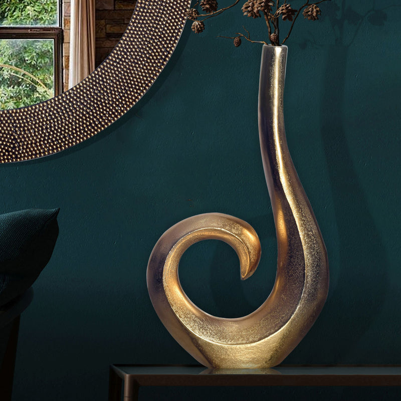 Vase 47cm Aluminium Gold Spirale Modern Handgefertigt Tischdeko