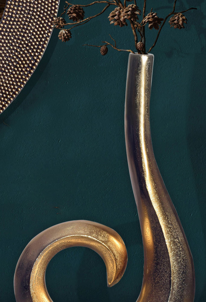 Vase 47cm Aluminium Gold Spirale Modern Handgefertigt Tischdeko