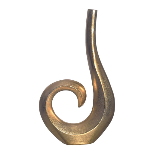 Gesamtansicht der Vase 47cm Aluminium Gold Spirale Modern mit geschwungener, spiralförmiger Form.
