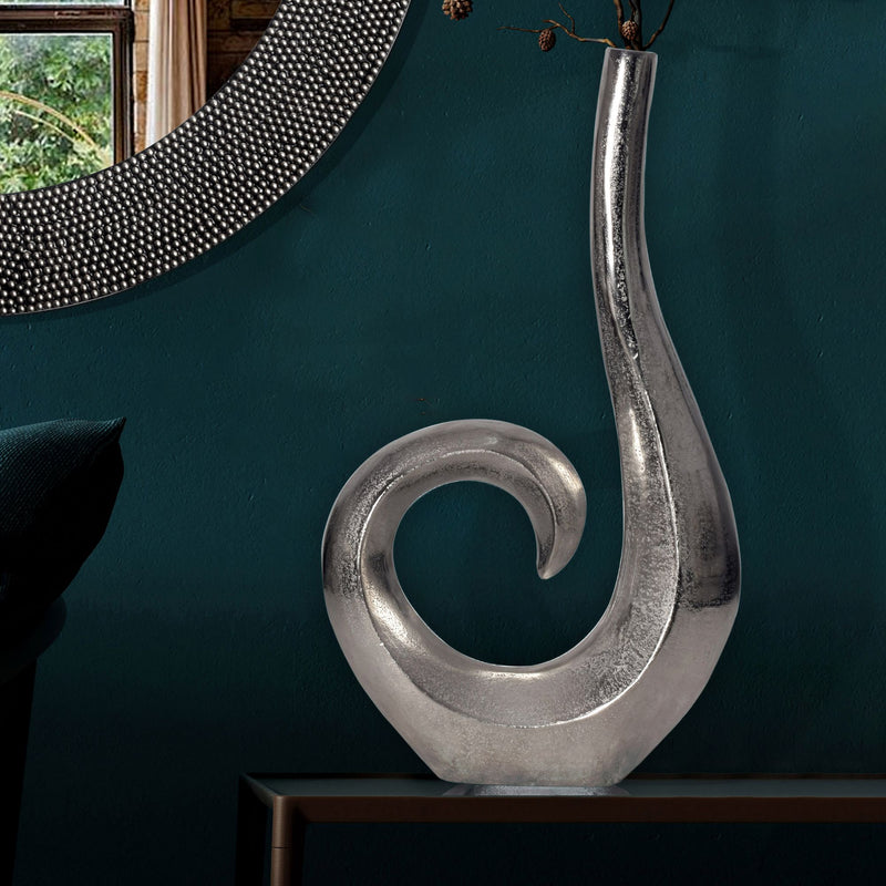 Vase 47cm Aluminium Silber Spirale Modern Tischdeko Handgefertigt
