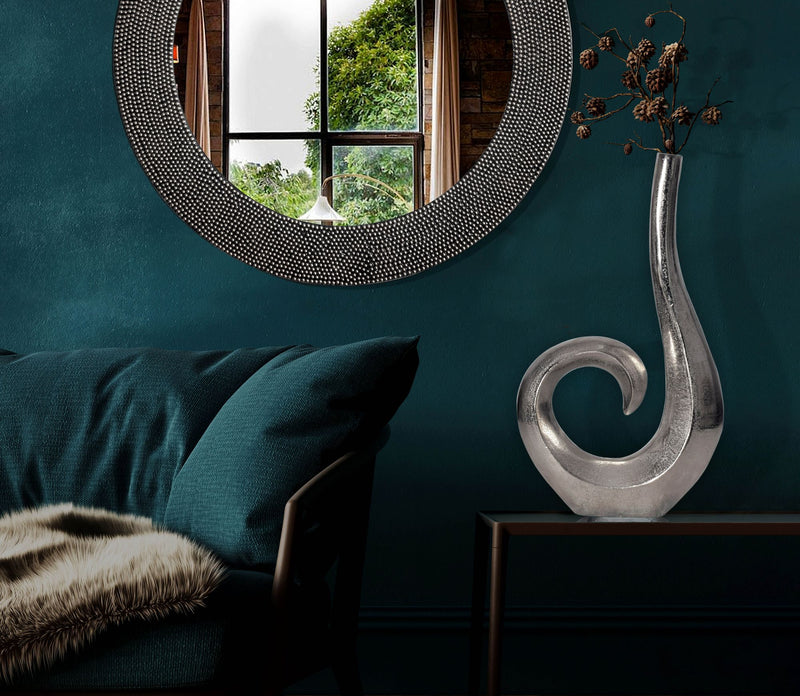 Vase 47cm Aluminium Silber Spirale Modern Tischdeko Handgefertigt