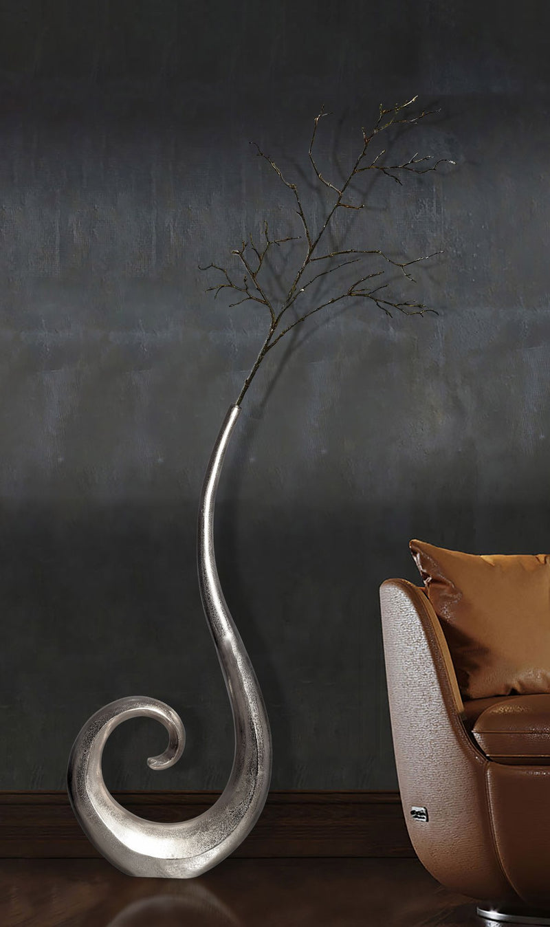 Vase 100cm Aluminium Silber Spirale Blumenvase Modern Groß Handgefertigt