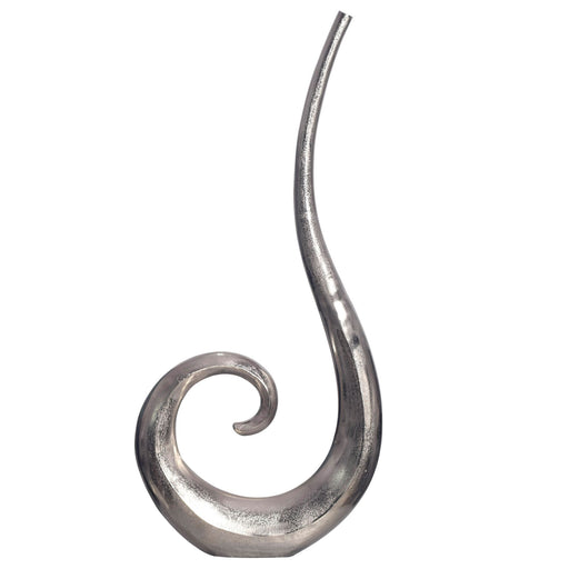 Vase 100cm Aluminium Silber Spirale mit geschwungenem Design in Gesamtansicht von vorne.