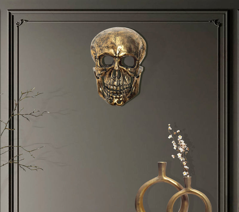 Wanddeko Totenkopf Aluminium Gold 41cm Schädel Modern Deko Skull