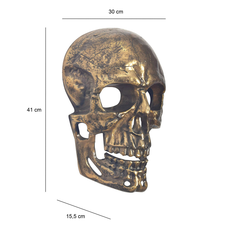 Wanddeko Totenkopf Aluminium Gold 41cm Schädel Modern Deko Skull