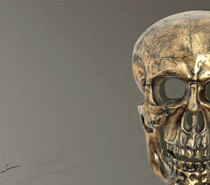 Wanddeko Totenkopf Aluminium Gold 41cm Schädel Modern Deko Skull