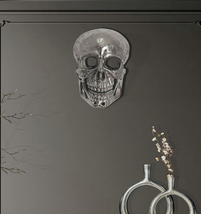 Wanddeko Totenkopf Aluminium Silber 41cm Schädel Modern Deko