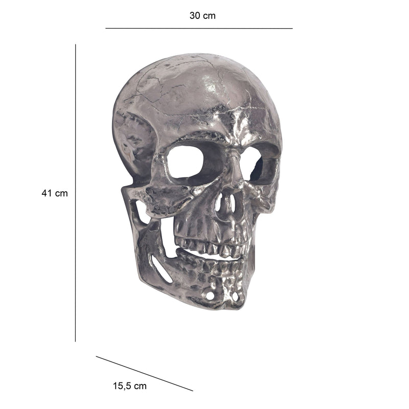 Wanddeko Totenkopf Aluminium Silber 41cm Schädel Modern Deko