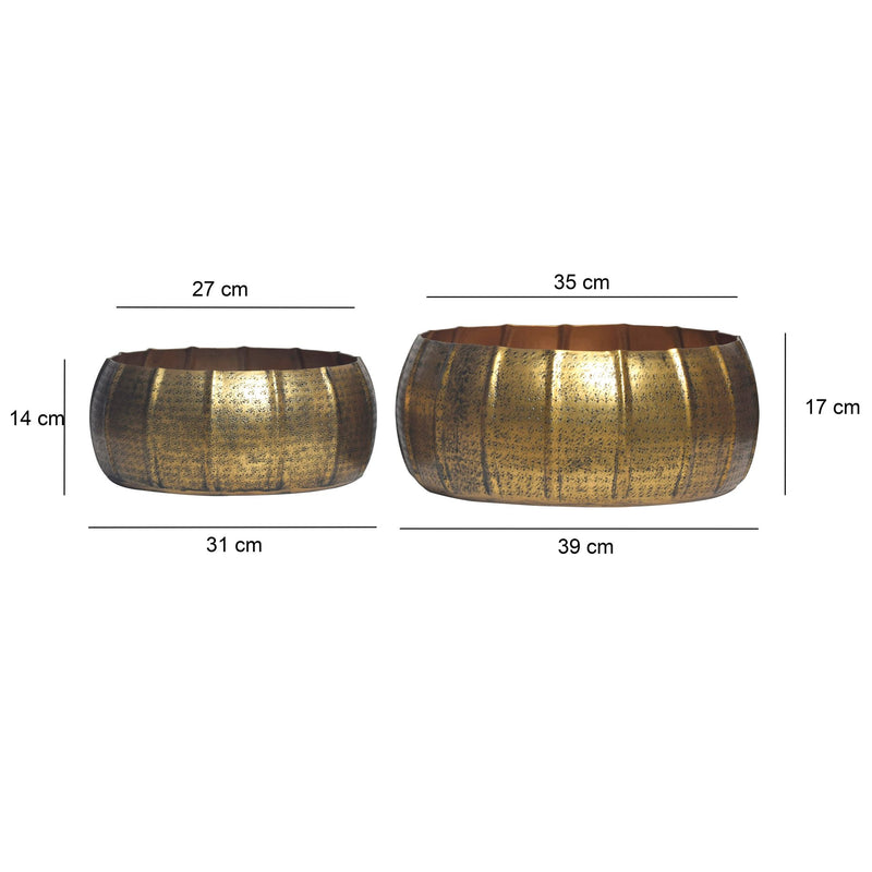 Pflanzkübel 2er Set Aluminium Gold Rund Indoor Hammerschlag Design