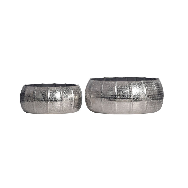 Pflanzkübel 2er Set Aluminium Rund Silber Hammerschlag Indoor