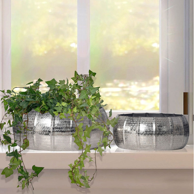 Pflanzkübel 2er Set Aluminium Rund Silber Hammerschlag Indoor