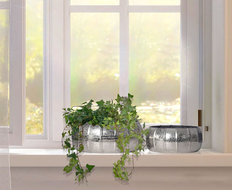 Pflanzkübel 2er Set Aluminium Rund Silber Hammerschlag Indoor