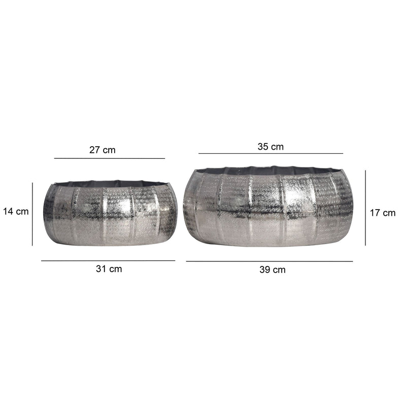 Pflanzkübel 2er Set Aluminium Rund Silber Hammerschlag Indoor
