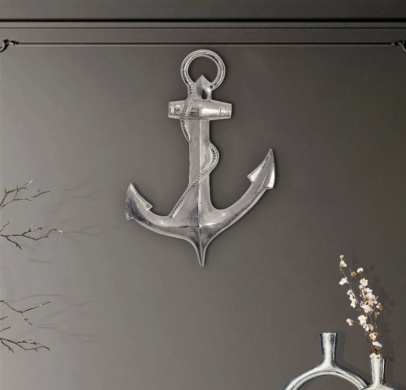 Deko Anker 70cm Silber Aluminium Maritim Wanddeko Modern