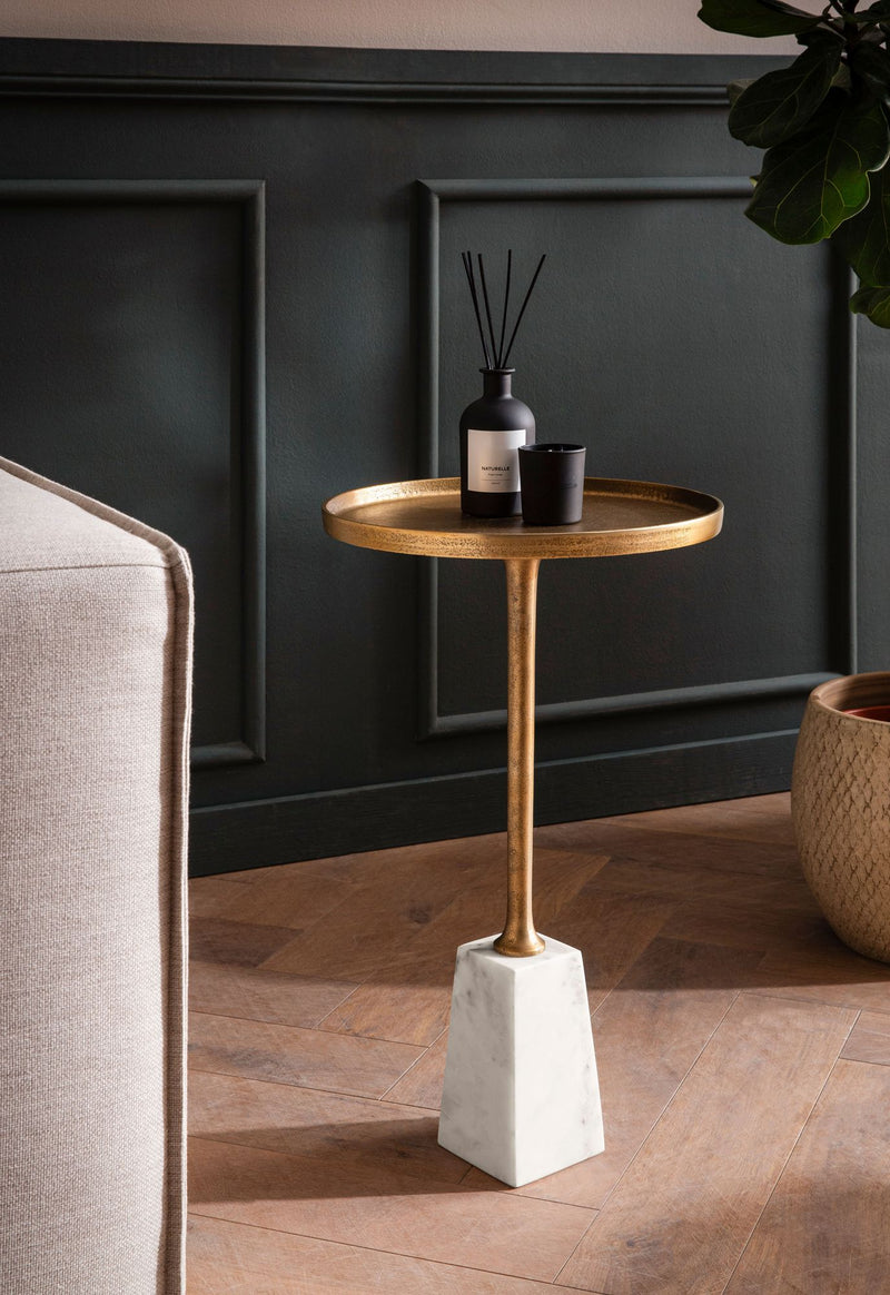 Beistelltisch Marmor Metall 34x34x58cm Gold Weiß Rund Modern