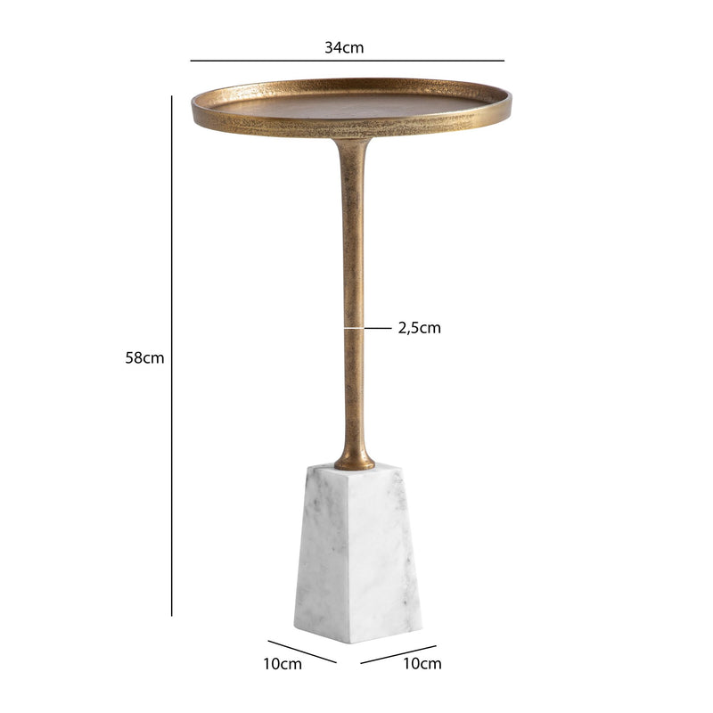 Beistelltisch Marmor Metall 34x34x58cm Gold Weiß Rund Modern
