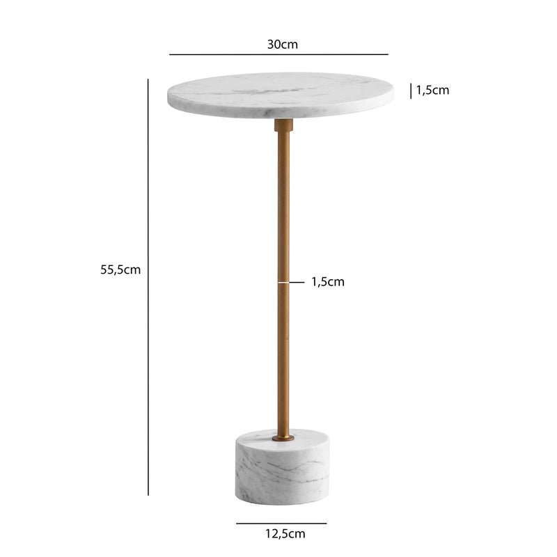 Beistelltisch Marmor Metall 30x30x55,5cm Weiß Gold Rund Modern
