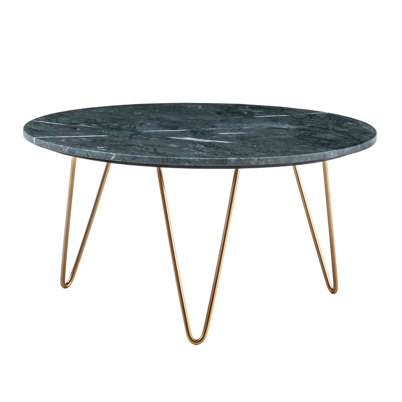 Couchtisch Marmor Grün 70x70x35cm Metall Gold Dreibein Modern
