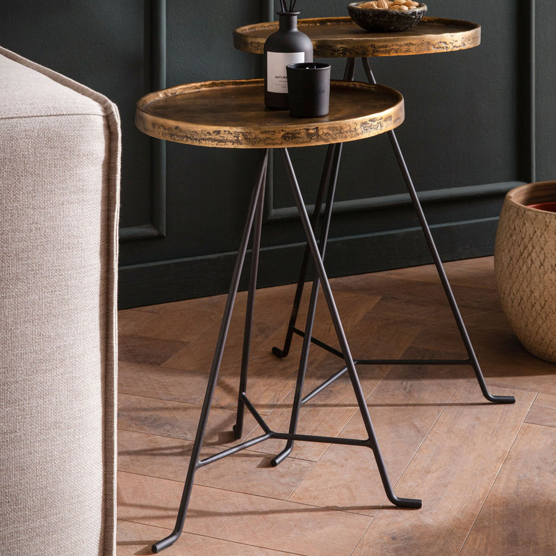 Beistelltisch 2er Set Metall Gold Schwarz Rund Modern Wohnzimmer