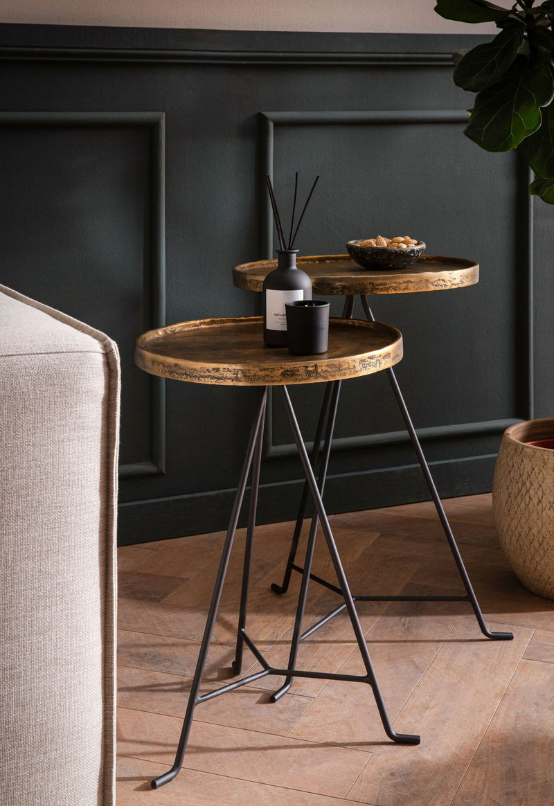 Beistelltisch 2er Set Metall Gold Schwarz Rund Modern Wohnzimmer