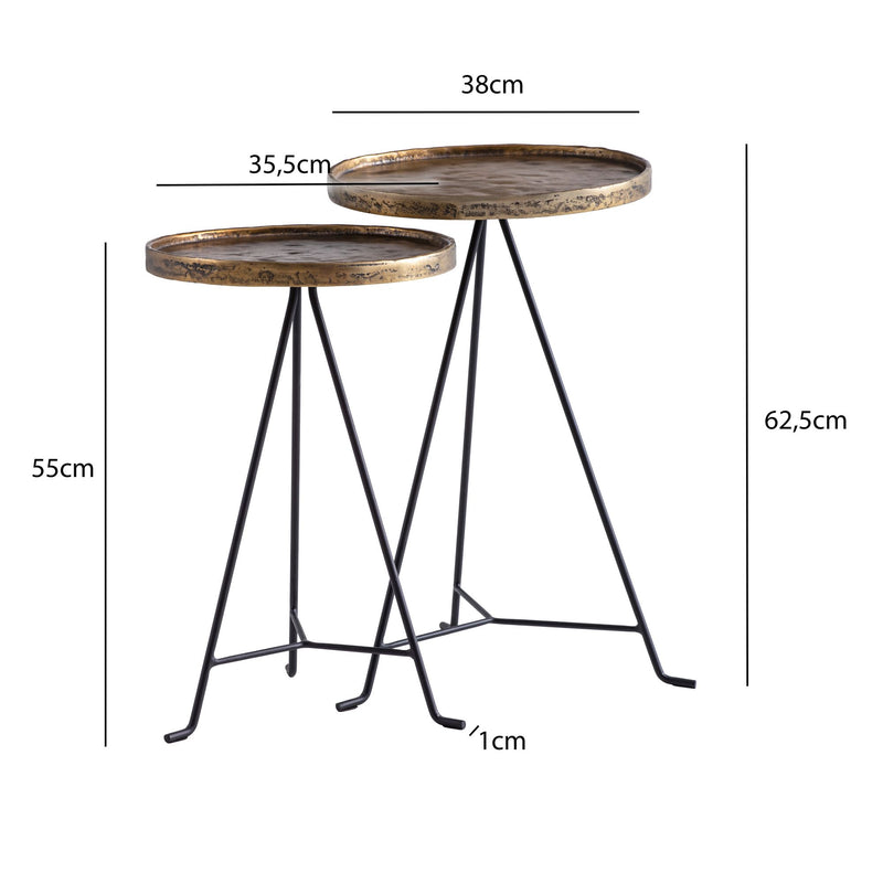 Beistelltisch 2er Set Metall Gold Schwarz Rund Modern Wohnzimmer