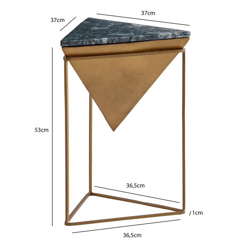 Beistelltisch Marmor Metall 37x37x53cm Grün Gold Dreieckig Modern