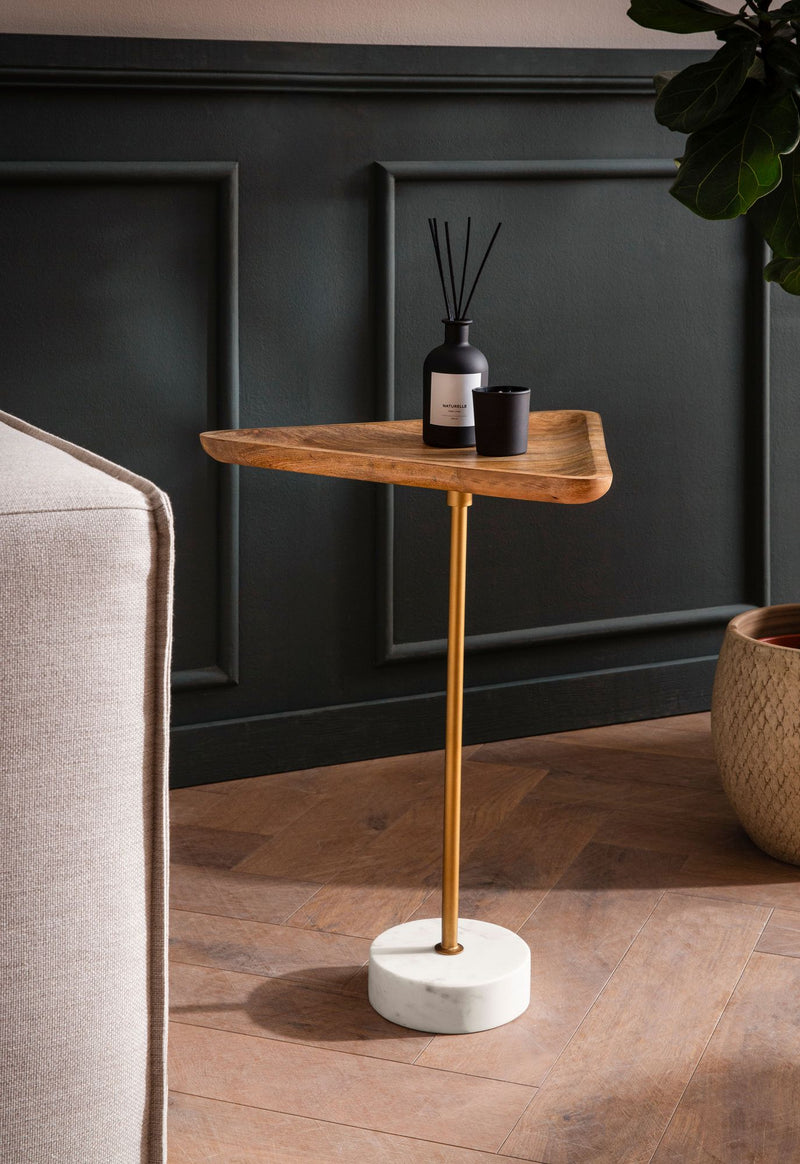Beistelltisch Mango Massivholz Marmor Dreieckig 45x40x55cm Modern