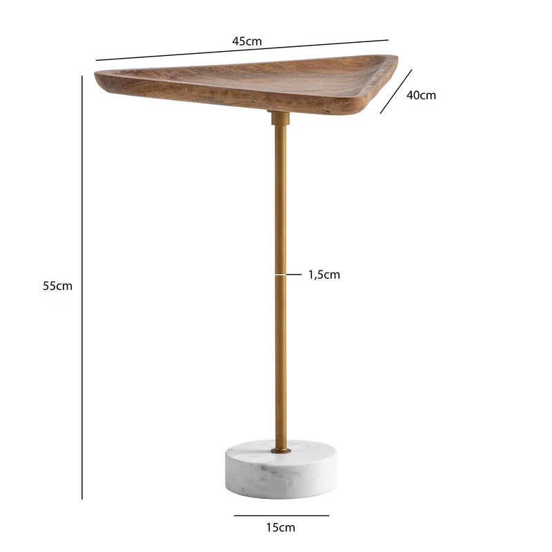 Beistelltisch Mango Massivholz Marmor Dreieckig 45x40x55cm Modern