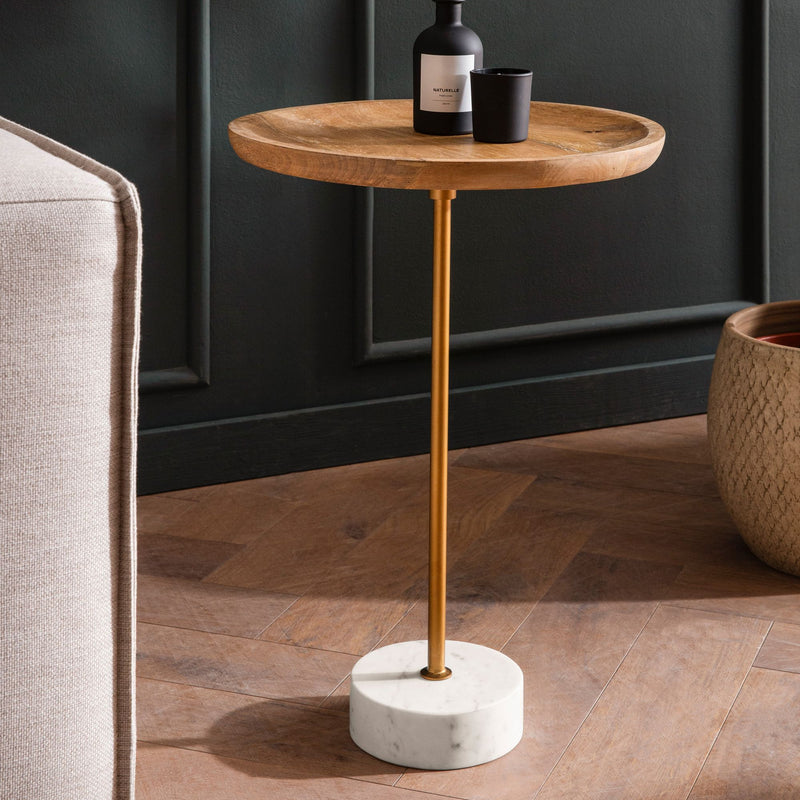 Beistelltisch Mango Massivholz Marmor 40x40x55cm Rund Modern