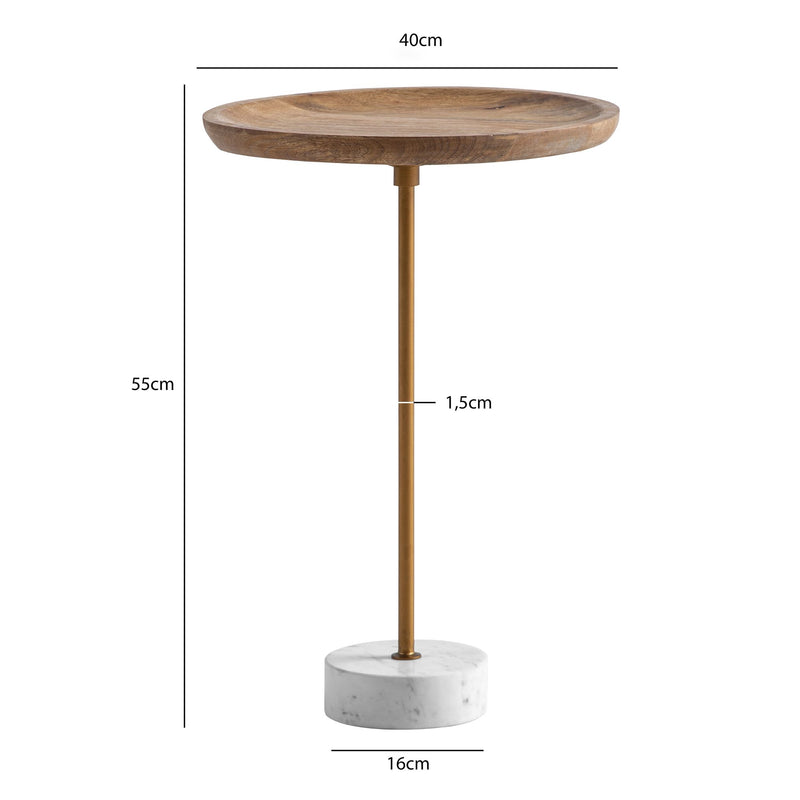 Beistelltisch Mango Massivholz Marmor 40x40x55cm Rund Modern