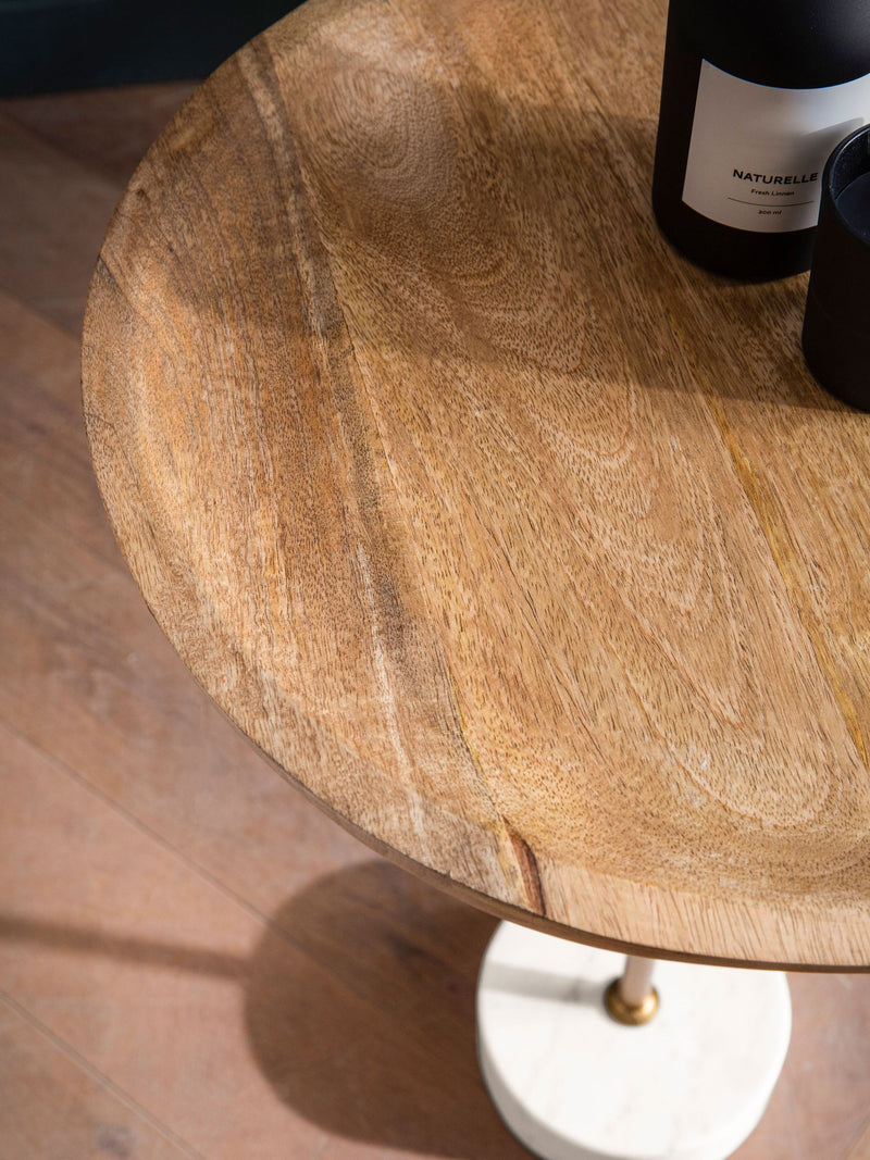 Beistelltisch Mango Massivholz Marmor 40x40x55cm Rund Modern